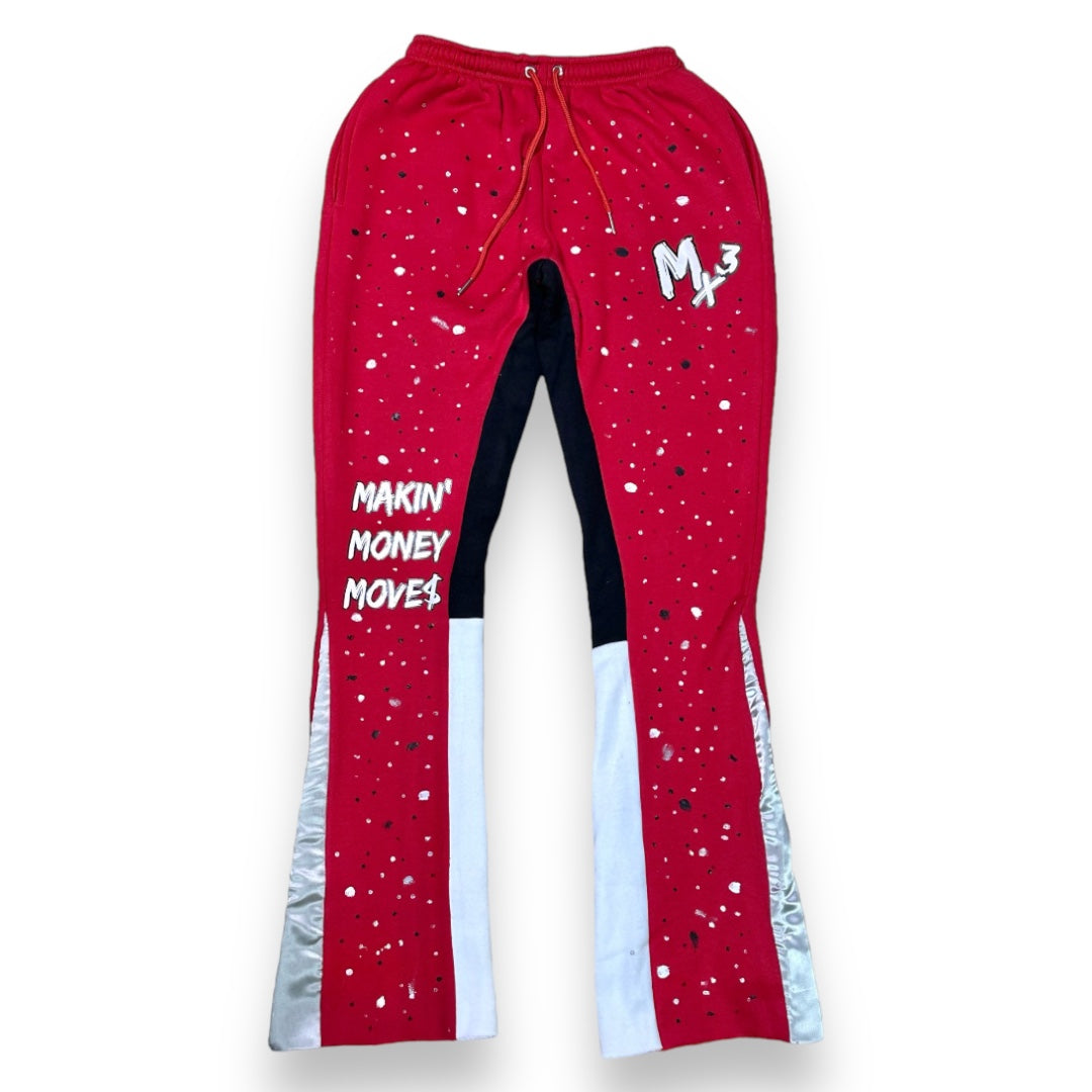 Mx3 - Silver Satin-flared Cut Sweatpants (fire Red) – The Triple M.