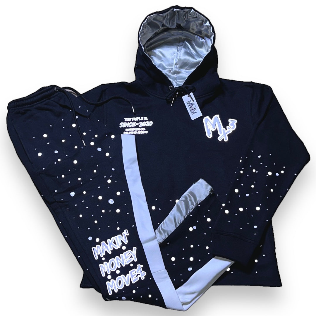 Mx3 - Signature “REFLECTIVE” Satin-Flared Sweatsuit (Silver)