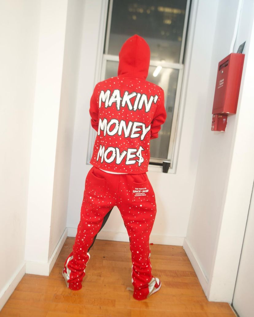 Mx3 - “FIRE RED” Satin-Flared Sweatsuit (Silver)