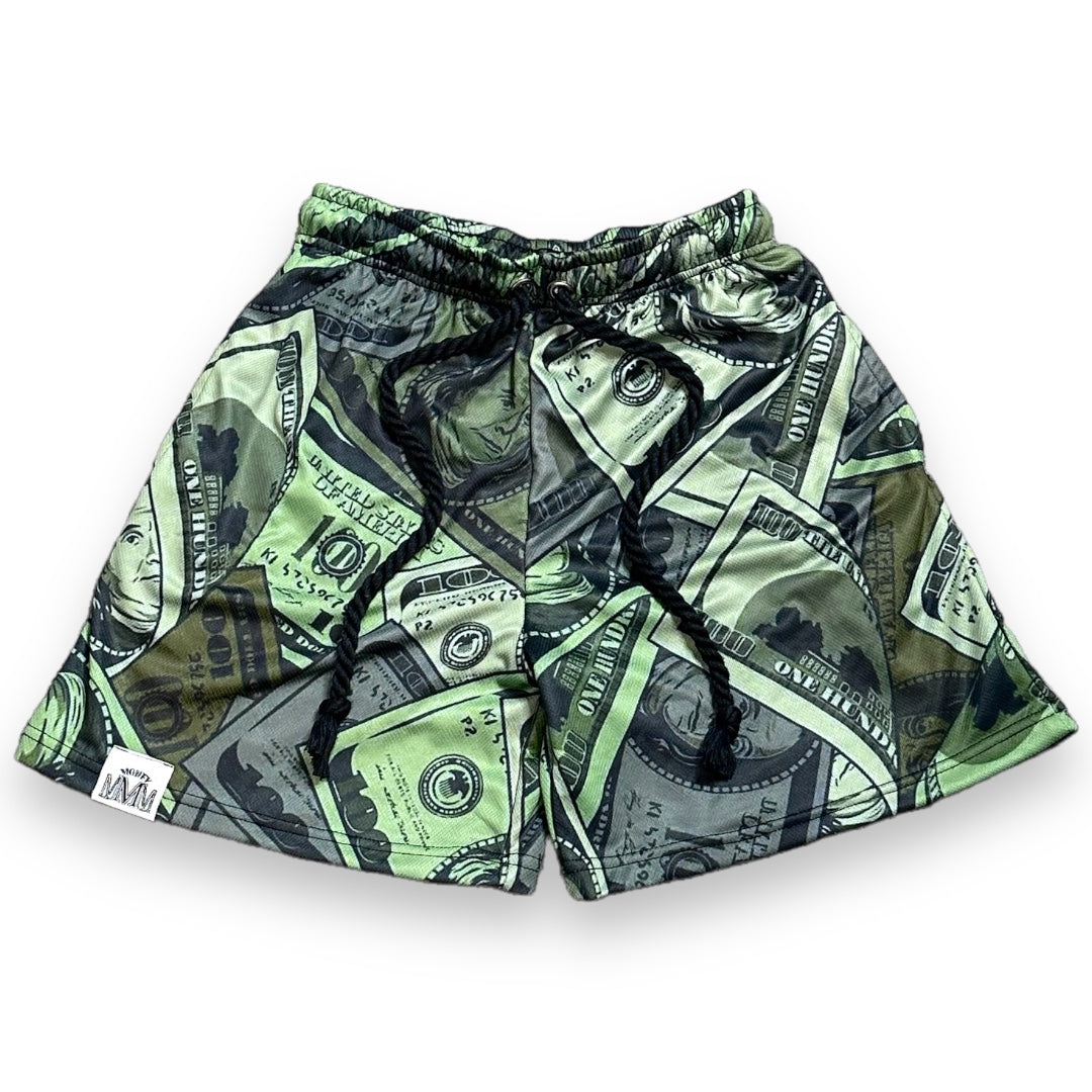 "MONEY-MAN MOJI" - Cash Camo Mesh Shorts (ARMY GREEN)