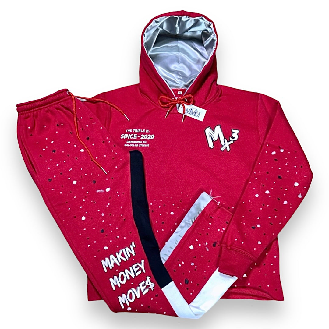 Mx3 - “FIRE RED” Satin-Flared Sweatsuit (Silver)