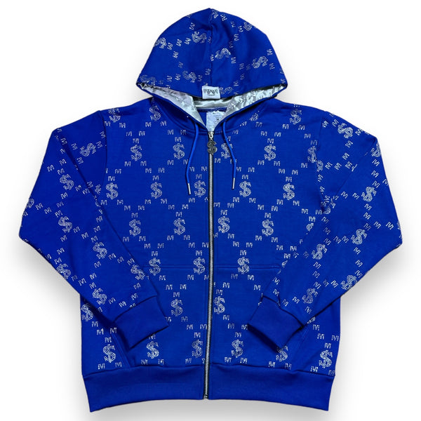 TRIPLE M. - Signature Rhinestone Hoodie (ROYAL BLUE & SILVER)(PRE-ORDER)